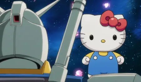 Gundam RX-78-2 se prepara para luchar contra Hello Kitty