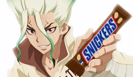 Dr. Stone realiza una colaboración con los chocolates Snickers